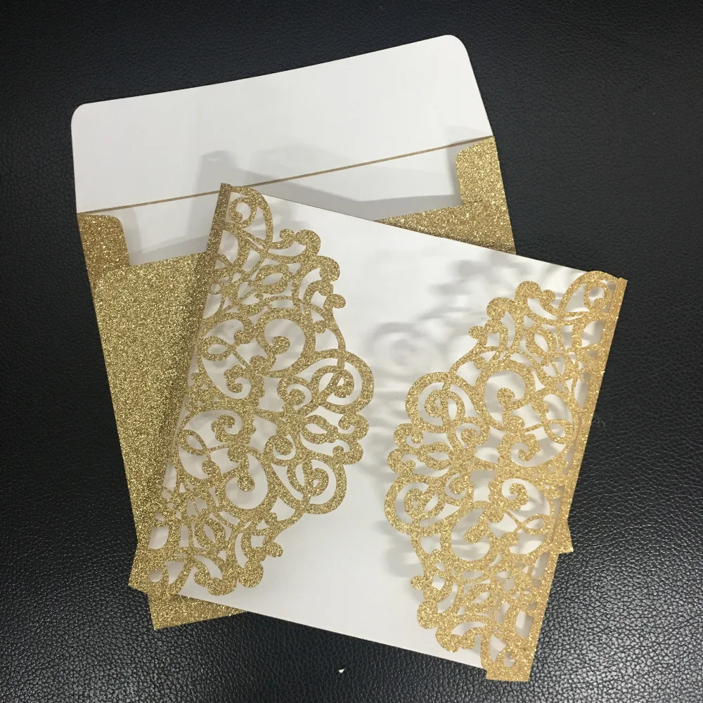 

handmade wedding invitation cards glitter paper gold sliver laser cut decorative wedding invitations card(laser cut card only)