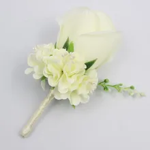 Ivory White Yellow Blue Wedding Flowers Groom Boutonniere Best Man Groomsman Pin Brooch Silk Rose Corsage Suit Decor Accessories