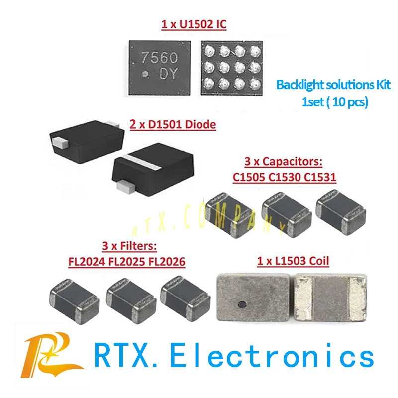 1 Набор(10 шт.) для IPhone 6 6plus Подсветка IC решения комплект U1502+ катушка L1503+ диод D1501+ конденсатор с алюминиевой крышкой, c1530/31/05+ фильтр F2024/25/26