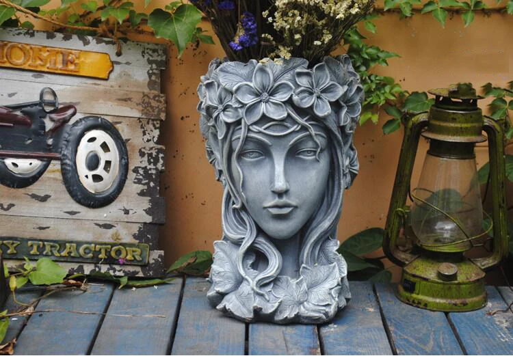 Открытый сад голова греческой богини цветочный горшок ремесла цемент Венера ваза украшения двор балкон скульптура украшение интерьера