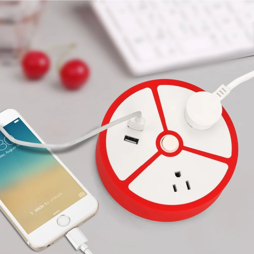 Travel Power Strip -  2 Outlets 2 USB Portable Desktop Charging Station Short Extension Cord  for Office/Home / Hotels/Cruise 