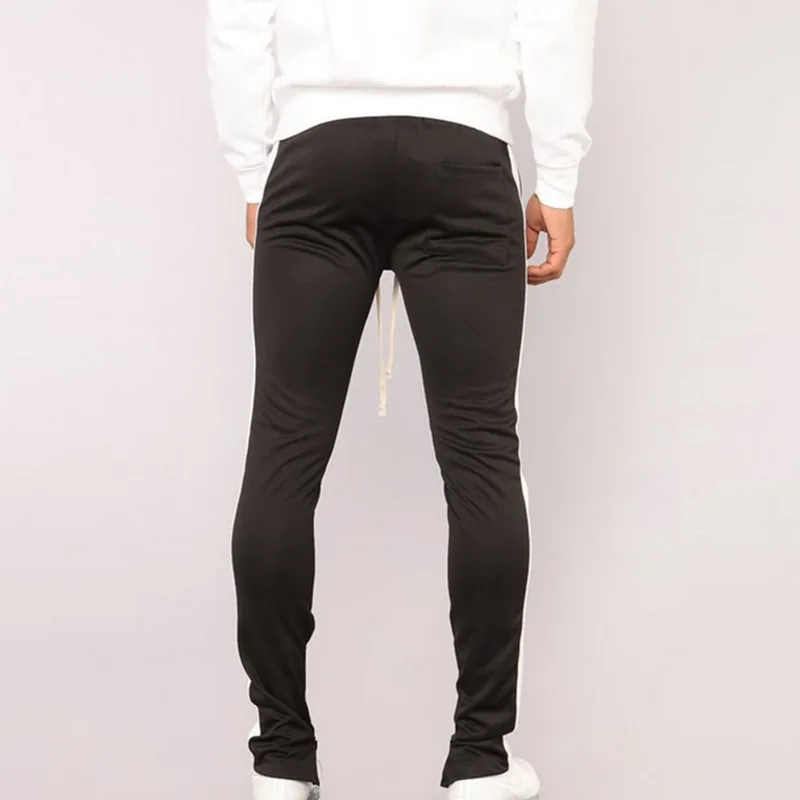 Fashion Striped Solid Pants Men Skinny Drawstring Long Trousers Men Casual Sport Streetwear Breathable Slim Gay Joggers Men