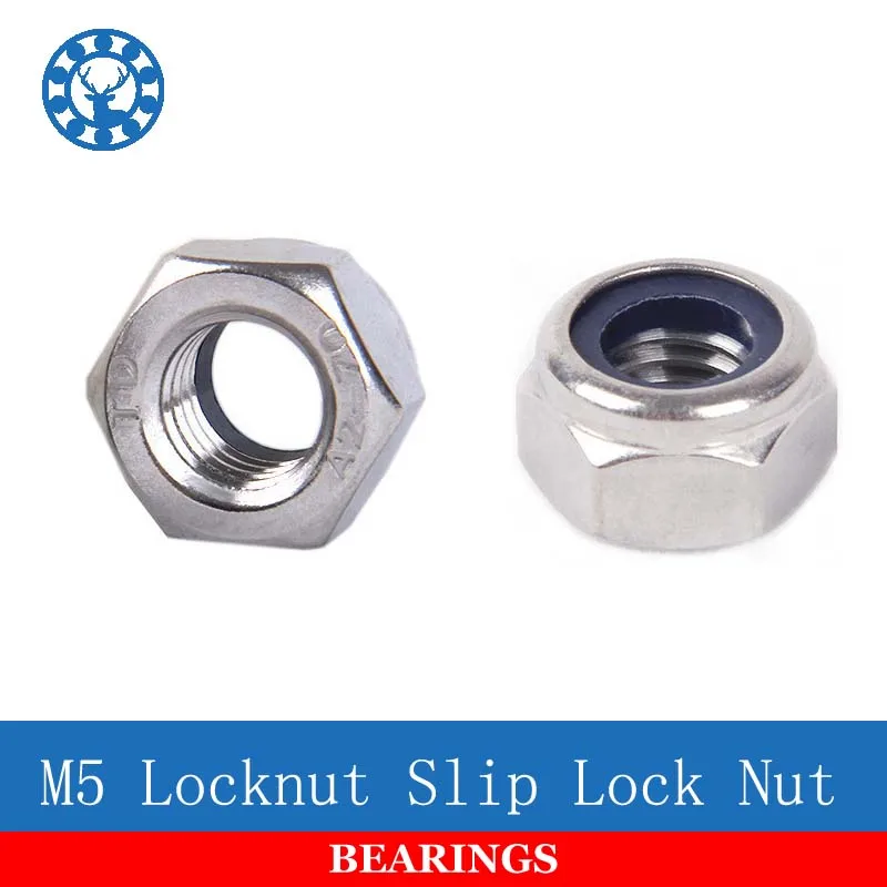 50Pcs DIN985 M5 304 Stainless Steel Nylon Self locking Hex Nuts Locknut