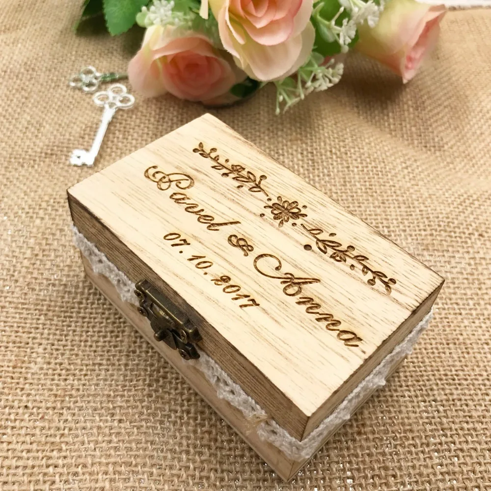 Personalized Rustic Ring Bearer Box Custom Wedding Ring holder vintage Wedding Ring Bearer Pillow Box, Engraved Wooden Ring Box2