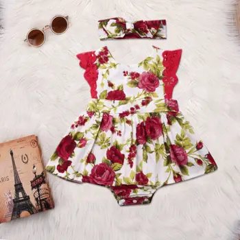 

Newborn Baby Girls Floral Rose Romper Jumpsuit Sunsuit Headband Clothes Outfits