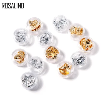 

ROSALIND 12 Pot/Set Gold&Silver Glitter Nail Foils Sticker Gel Adhesive Glue Image Transfer Paillette Full Cover Decoration Tool