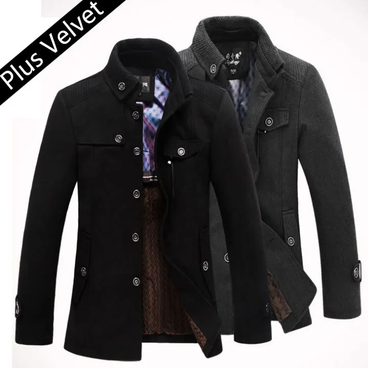 New Man Brand Woolen Jacket Mens Fitted Peacoat Business