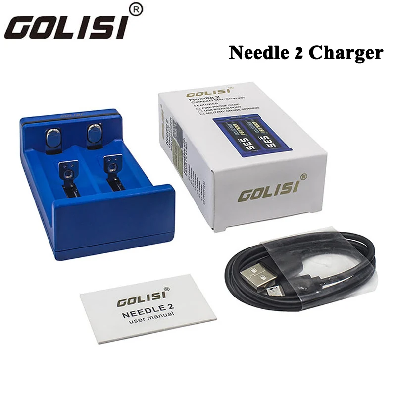 

Original Golisi Needle 2 Charger 2 Slots Battery Charger With USB Power Port 5V 1A for 18650 26650 21700 20700 18350 Battery