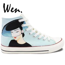 Вэнь Высокая парусиновая обувь для хип-хопа с ручной росписью красивый женские кроссовки спортивные кроссовки Скейтбординг обувь кеды со шнуровкой