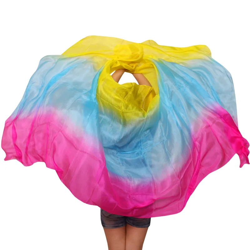 Дизайнерская натуральная шелковая вуаль для танца живота, дешевые вуали для танцев, вуаль для танцев tari perut kostum,, 250*114 см, разноцветные - Цвет: as picture