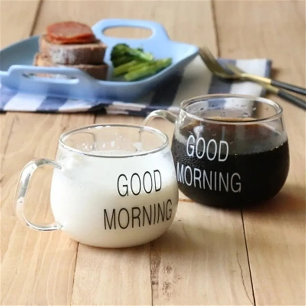 1 шт. креативные стеклянные кофейные кружки с буквенным принтом, прозрачные чашки для завтрака, молока, чайных напитков