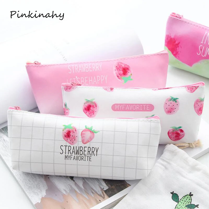 

Love Sweet Strawberry Silicone Pencil Case Stationery Storage Organizer Bag School Office Supply Escolar