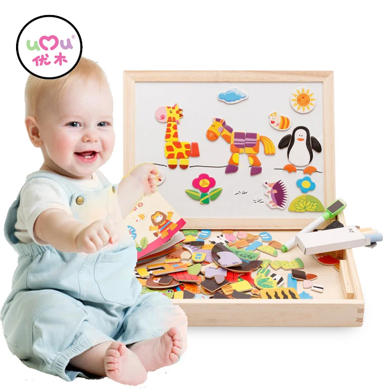 Multifunctional Magnetic Kids Puzzle Drawing Board Educational Toys Learning Wooden Puzzles Toys For Children Gift UQ3089H