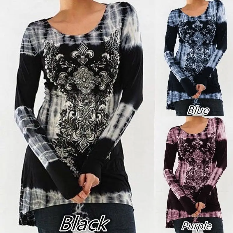 

New 2018 Women's arrival Long Sleeve O-neck Printing T-shirt Slim High Waist Long Tops