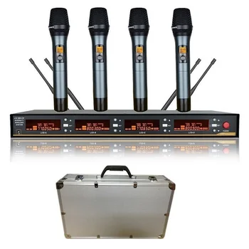 

Cordless Microphones system 4 Channels Professional Stage Handheld Microphone Mic uhf Diversity For Karaoke school churches