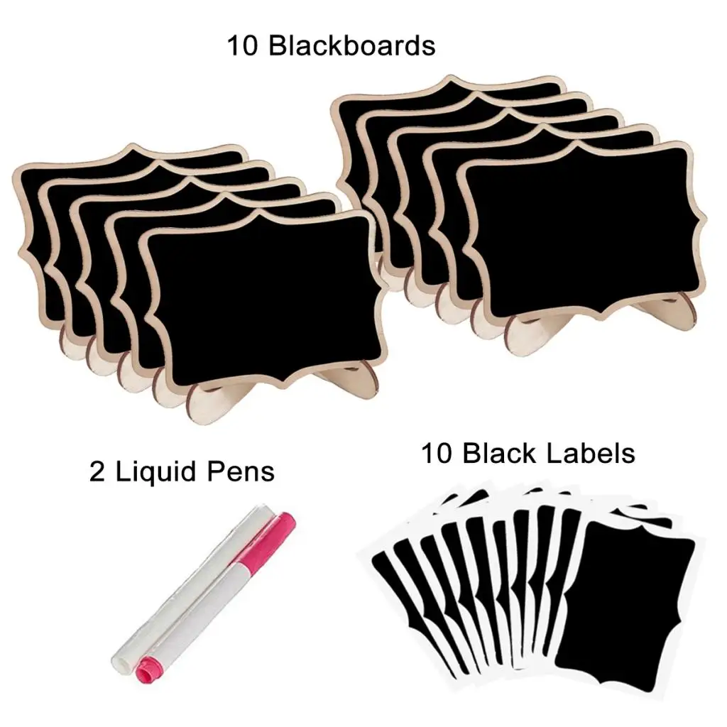  10Pcs Wooden Mini Blackboard Memo Sign Message Chalk Boards Stand Holder Home Office with Pens and Films