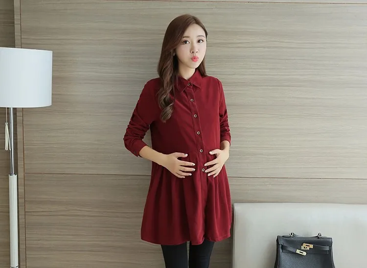 3 Color Formal Office Maternity Dresses for Women Autumn Spring Lapel Corduroy Pregnancy Clothes for Pregnant Women