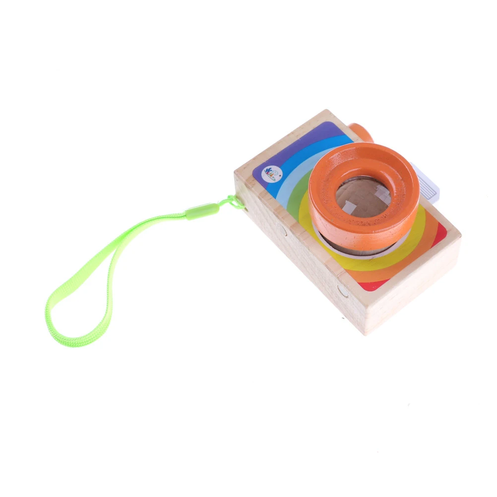 Children Kids Simulation Wooden Camera Educational Learning Toys Multicolor Kaleidoscope Magic Camera Classic Toy 9.5*7*5.5 CM