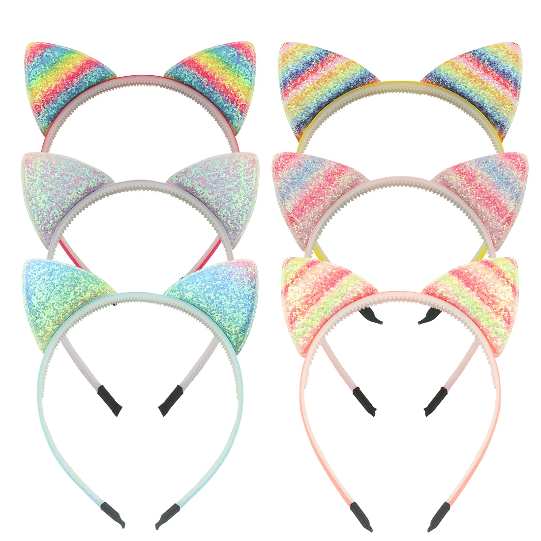 

6Pcs/set Cat Ear Hairband Glitter Sequins Gradient Color Design Girls Headband Children Party Supplies Headwear Hair Accessories