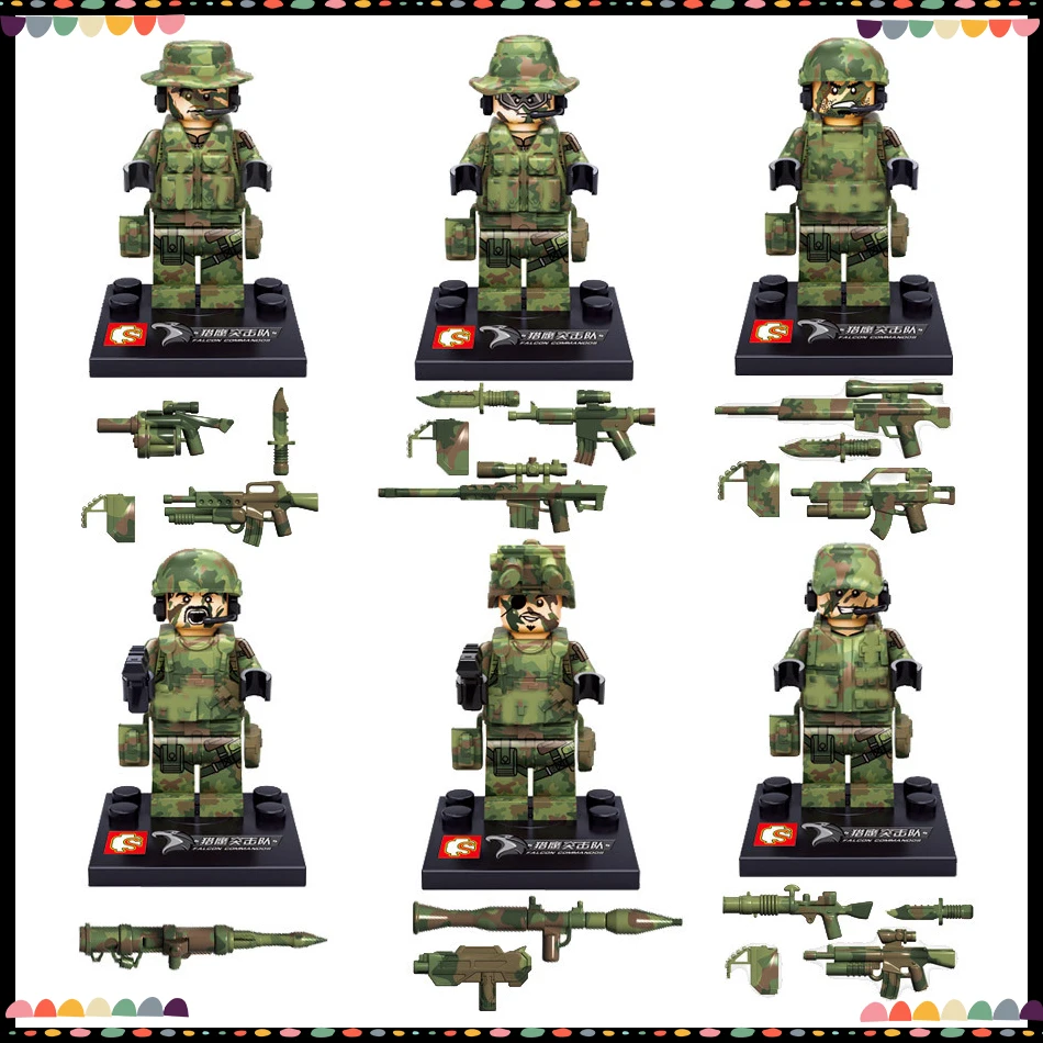 

Multiple Accessories 6PCS/ 1Set Military SEALs Marine Team Marines Legoing Bricks Educational Toys For Kids Children