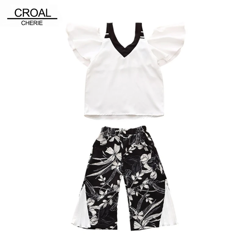 

CROAL CHERIE Toddler Girl Summer Cothes Kids Clothes Sets Short Sleeve Chiffon Tops + Shorts Teenage Girls Clothing