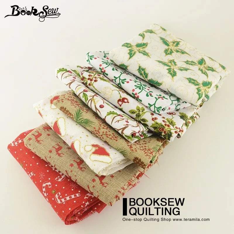 Booksew Linen Fabric Fat Quarter For Decoration Table Cloth Christmas Theme Patchwork 8PCS/lot 45cmx50cm Precut Bundle Curtain|linen fabric|fabric