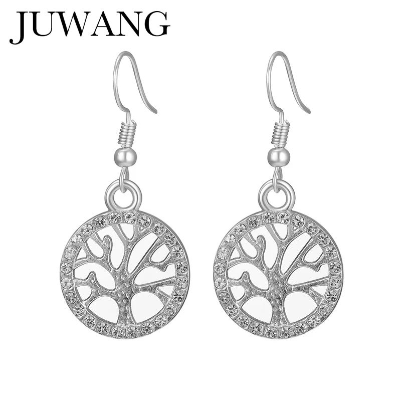

Crystal Drop Earrings Women Out Tree of Life Pattern Round Earring Retro moda mujer statement Pendientes Wedding Party jewelry