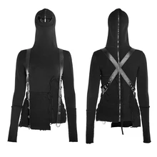 Punk Street Decadent Thread Stitching More Layers Knitted Sweater With Hoodie Cross-Chain Zipper Casual Shirt Irregular Knit