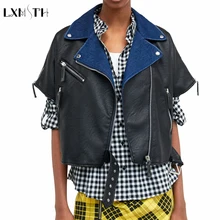 Модная кожаная женская куртка на молнии с коротким рукавом, тонкий отложной воротник, Черная байкерская куртка из искусственной кожи, женские пальто Feminino