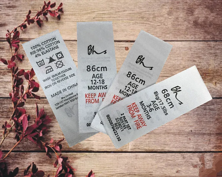 1000pcs Cutted Custom Printed Care Labels Customized Garment Labels Clothing Washing Label ...
