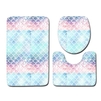 

3 Pcs Toilet Seat Cover Cushion Set Bathroom Bath Mat Set Anti-slip Bath Cover Carpet Floor Mat