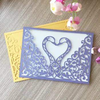 

20pcs/lot Hollow Laser Cut Colour Pearl Paper Two Swans Wedding Invitation Card Anniversary Activitic Cards