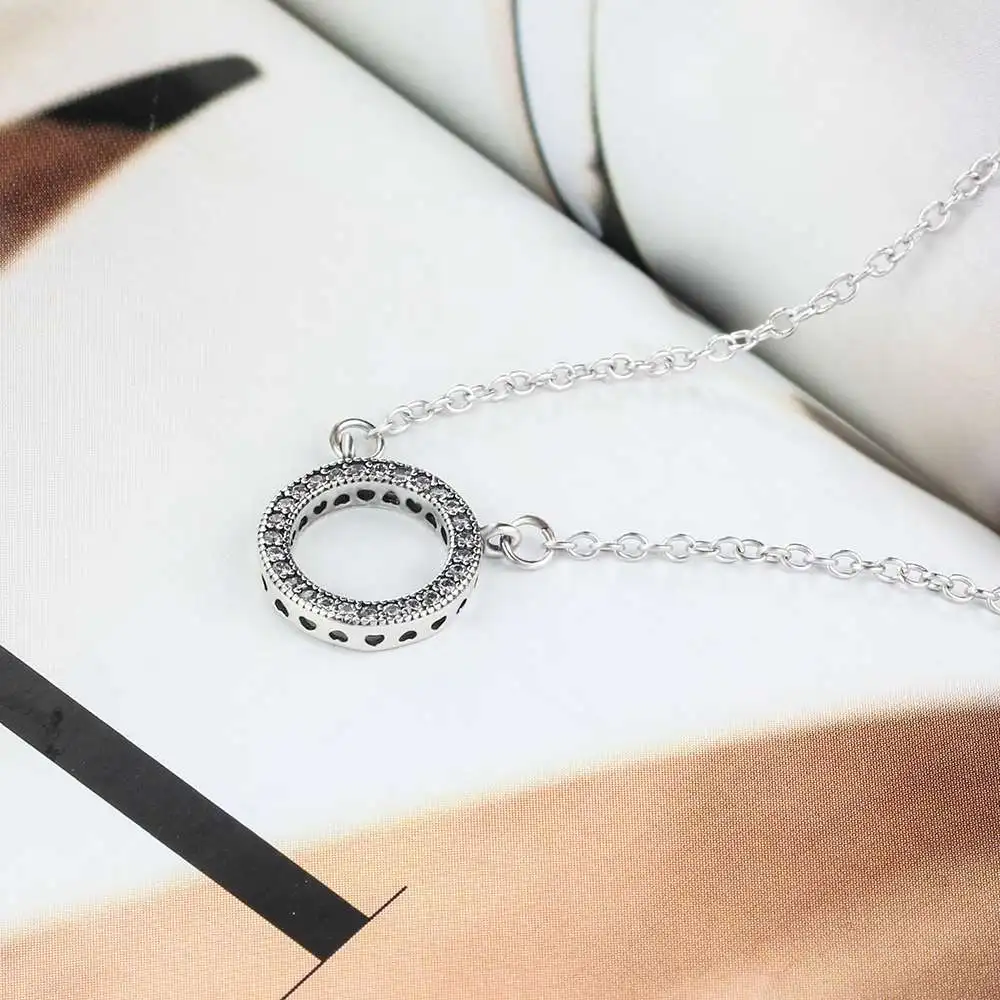 Круглый полый дизайн CZ Soild 925 серебро ожерелье и кулоны Модные женские колье, винтажное украшение(JewelOra NE101957