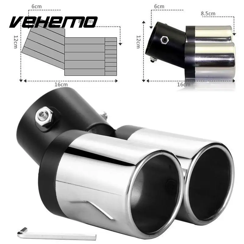 Vehemo Car Vehicle Double Exhaust Muffler Tail Pipe Trim Tip 16x12cm