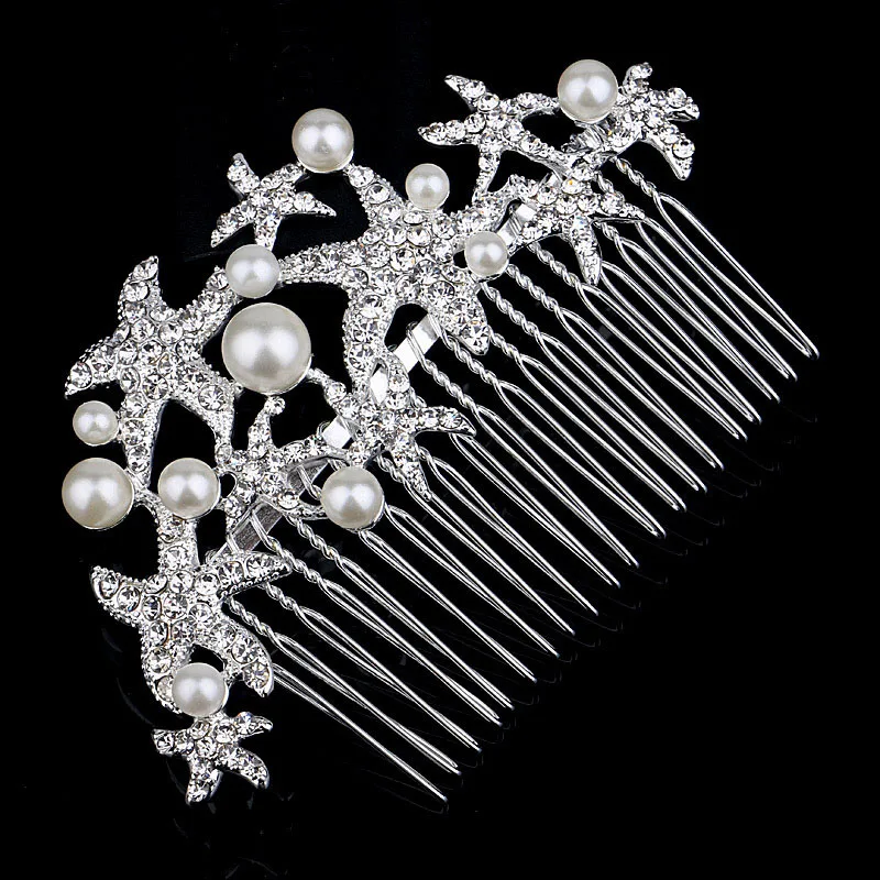 

Bridal Hair Accessories Crystal Starfish Hair Comb Wedding Pearl Rhinestone Headbands Hairpins for Bride Hair Decoration ML824
