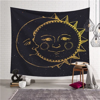 Hippie Mandala Tapestry Wall Hanging Sun And Moon Psychedelic Wall Tapestry Mandala Witchcraft Wall Cloth Tapestries Wall Carpet - Цвет: Sun and moon 3