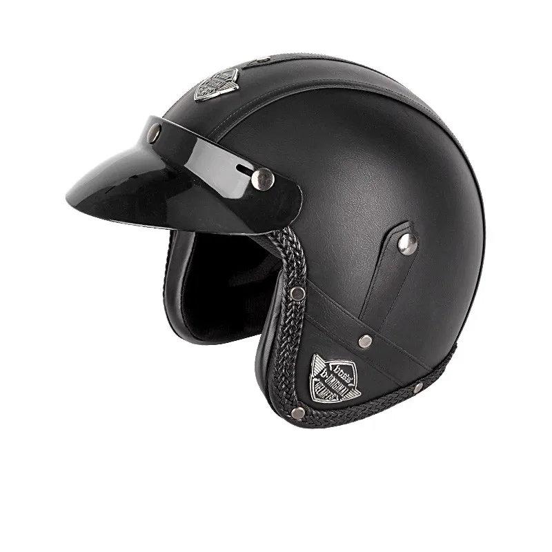 Из искусственной кожи 3/4 мотоциклетный шлем с открытым лицом винтажный мотоциклетный шлем с маской - Цвет: 14