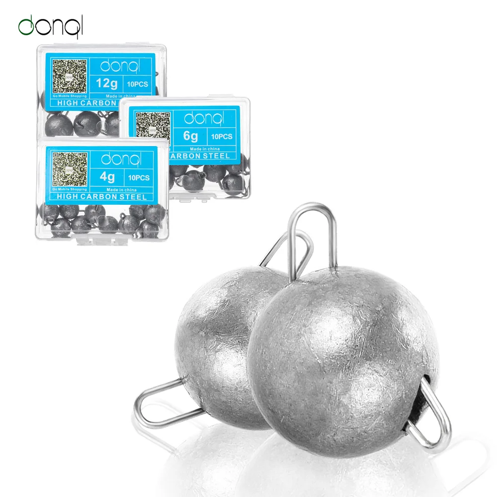

DONQL 10pcs/box Fishing Lead Sinker Weight Jig Head Lead Deep Water Bullet Weight with Swivle Sinker Round Balls Fishing Tackle