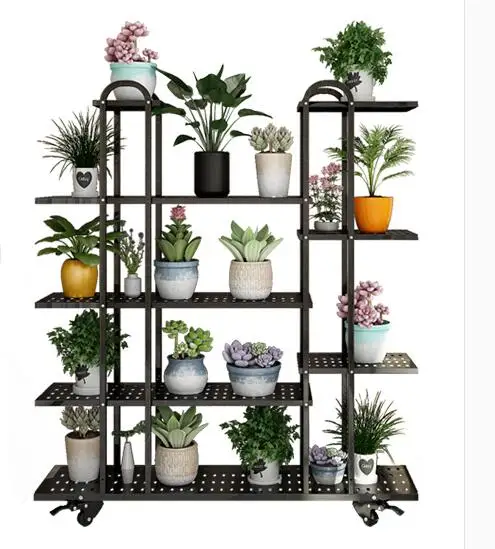 

Flower shelf indoor living room balcony shelf multifunctional wrought iron multi-layer floor multi-grain green dew simple pot ra