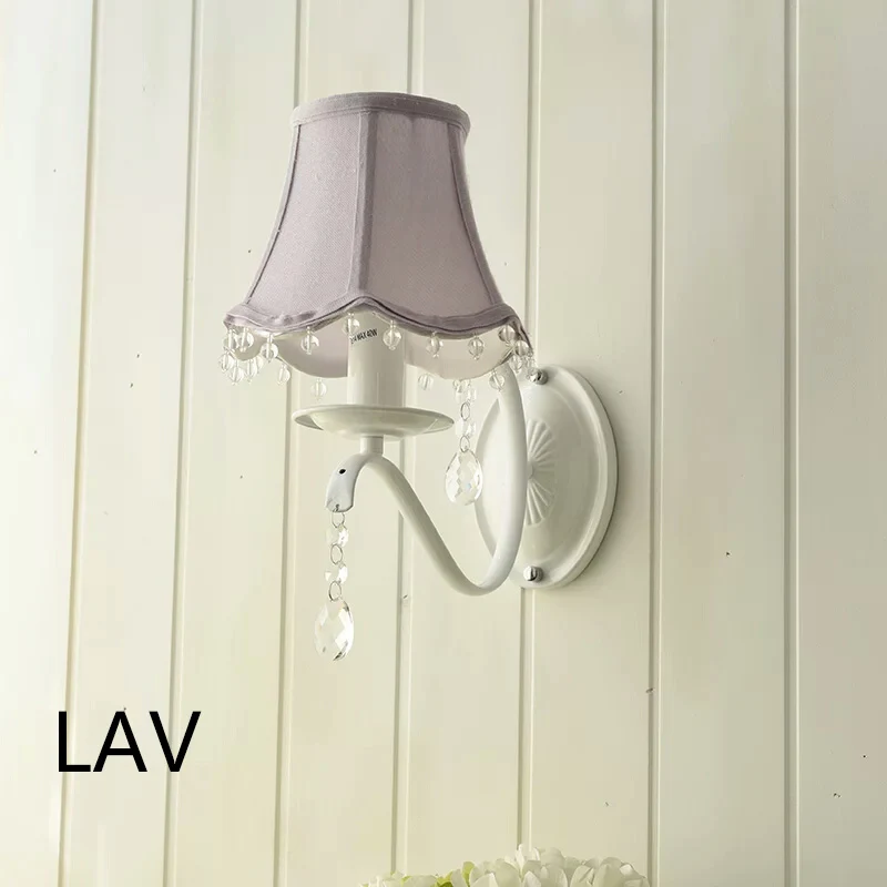 Прикроватные настенные светильники, Розовый Бежевый Синий Белый Лавандовый оттенок, спальня, 1 комплект or2 наборы тканевые настенные светильники, классический светодиодный светильник - Цвет абажура: Lavender 1set