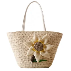 Summer Ladies Straw Bag Pure Hemp Hand Made Woven Lovely Big Flower Decoration Handbag New Ladies Shopping Travel Tote Bag Summer Ladies Straw Bag Pure Hemp Hand Made Woven Lovely Big Flower Decoration Handbag New Ladies Shopping Travel Tote Bag