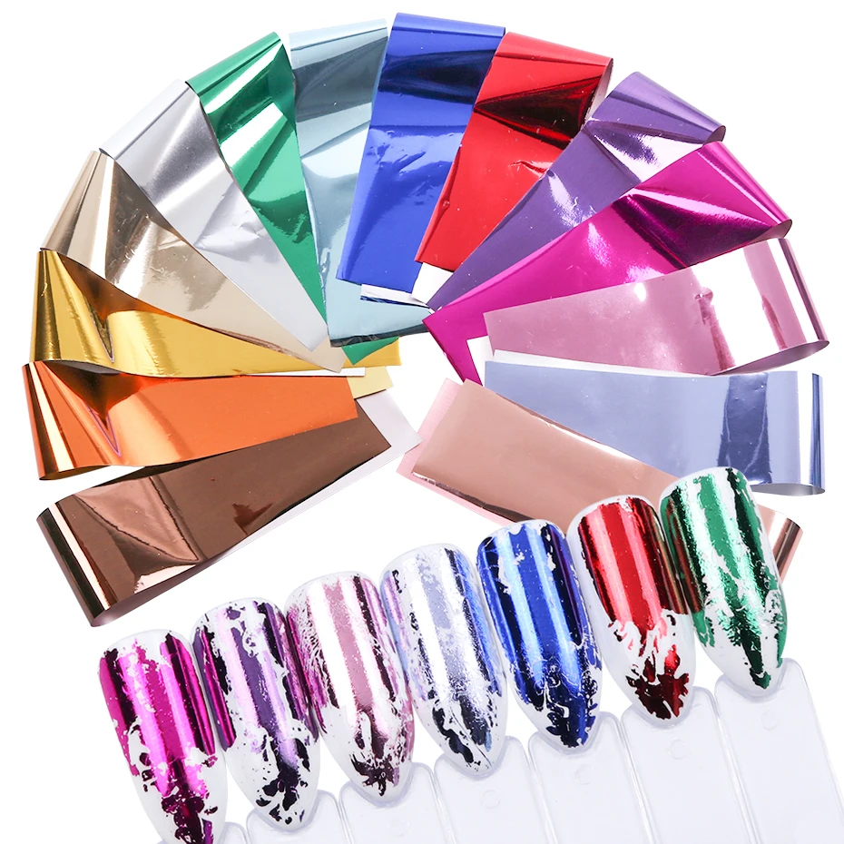 

14pcs Metallic Colors Transfer Foil Wraps Gold Charm Nail Foils Polish Stickers Metal Starry Decal Ahesive Decorations LY996