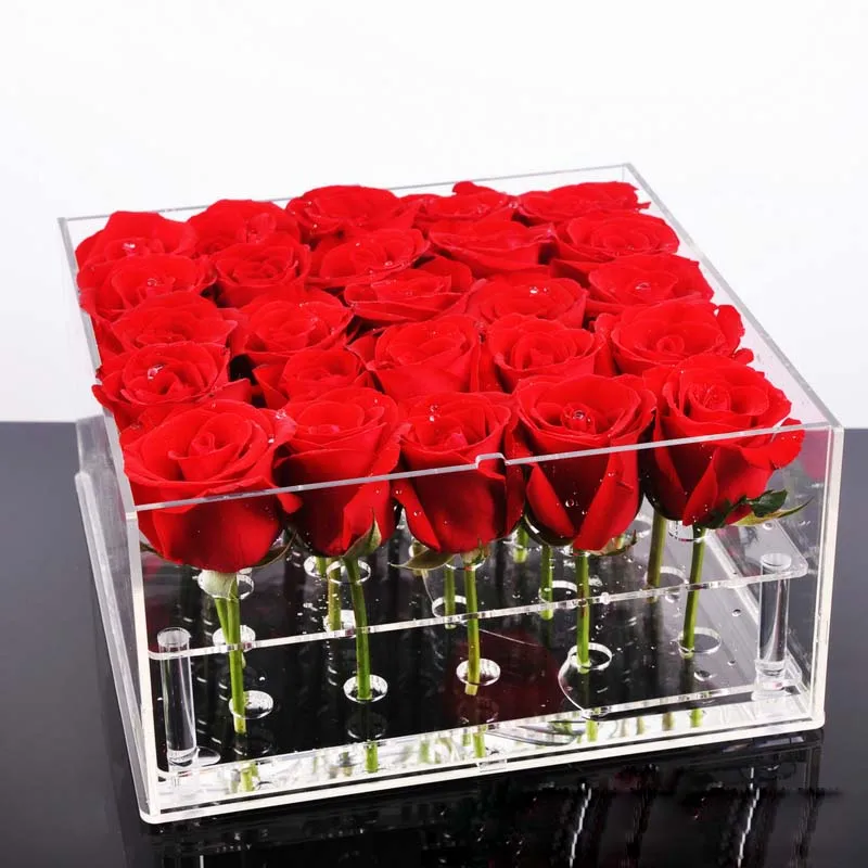 

Transparent Makeup Organizer Acrylic Material Cosmetic Case Rose Flower Box With Lid Makeup Organizer Box Case