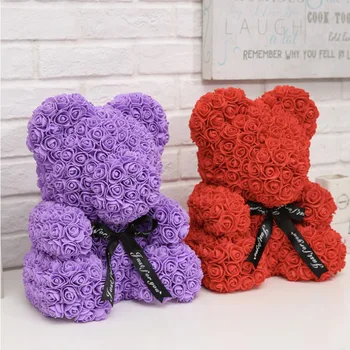 

2019 Valentine Day Gift PE Rose Bear Love Gift Artificial Rose Flower Bear For Wedding Party Home Decoration