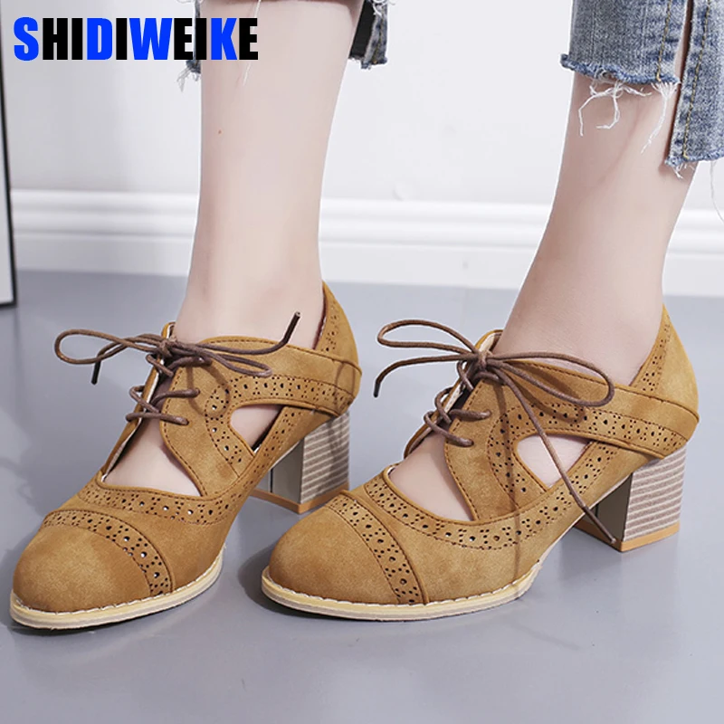

2019 3 Color New big size 35-43 fashion women shoes Retro Round Toe pumps Lace-Up Office & Career high heels n658