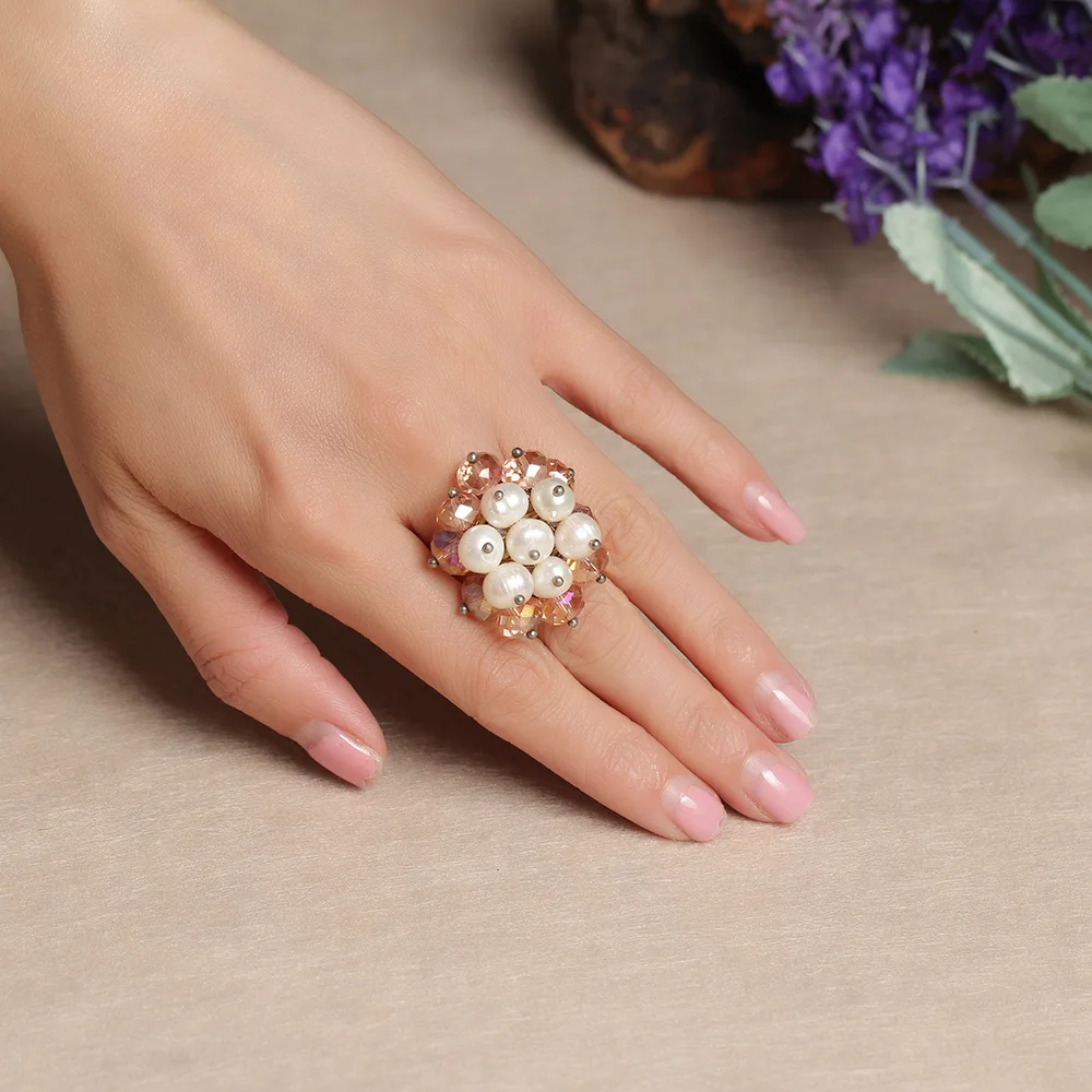 

JIUDUO 100% Natural pearl ring with stainless steel to live with Chinese crystal size manufacturers wholesale free shipping