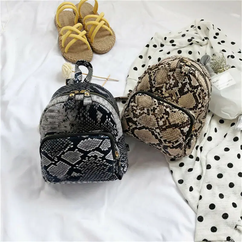 

Women Soft Leather Shoulder Bags Snake Grain Ladies Backpack Messenger Small Printing Beach Bag Bagpack Bags For Women 2019