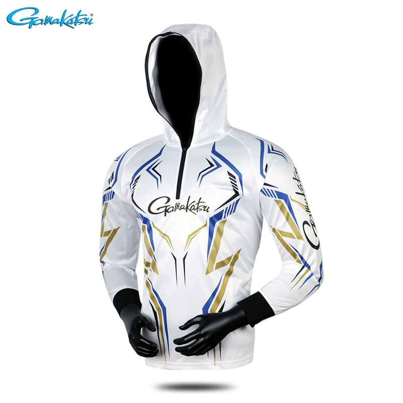 Gamakatsu одежда для рыбалки с длинным рукавом летняя быстросохнущая одежда дышащая анти-УФ Защита от солнца футболка Рыбацкая рубашка с капюшоном - Цвет: Белый