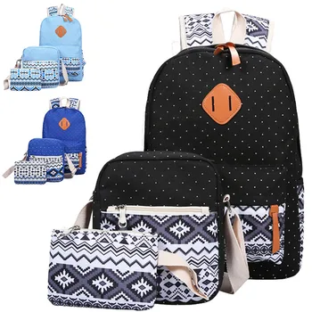

3Pcs/Set Women Bohemian Printed Canvas School Bags Zipper Backpacks Travel Rucks New Storage Bag