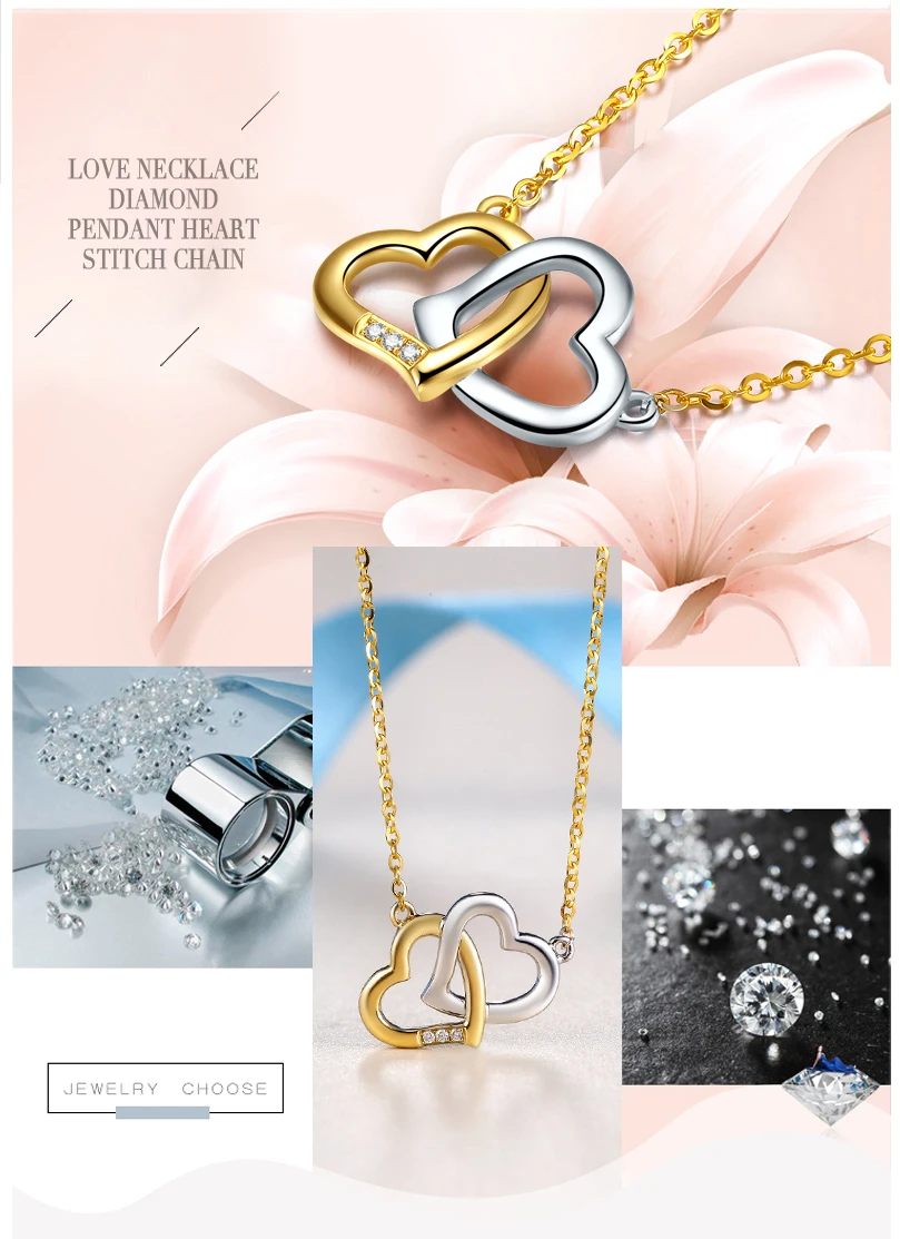 18K Gold Diamond Necklace Pendant Love Heart Lock Chain charm Gift Rose real natural pure women girl lover couple wedding party